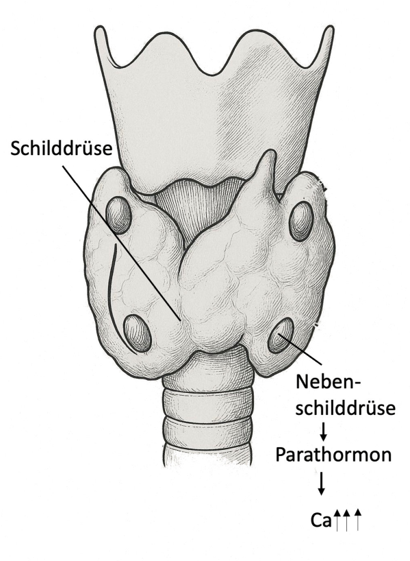 Das Bild zeigt die Nebenschliddrüse und Parathormon